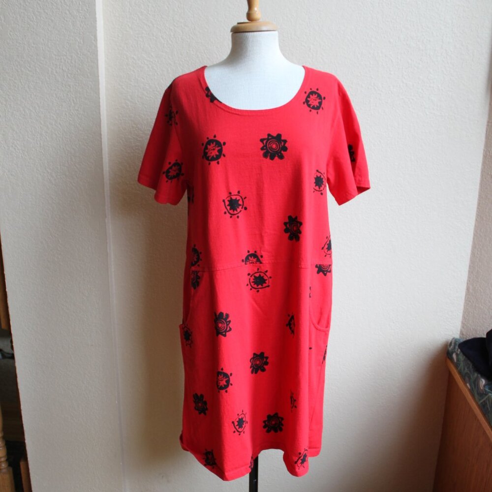 Red Ginger 100% cotton Vintage 90's  Shirt Dress With Pockets  L